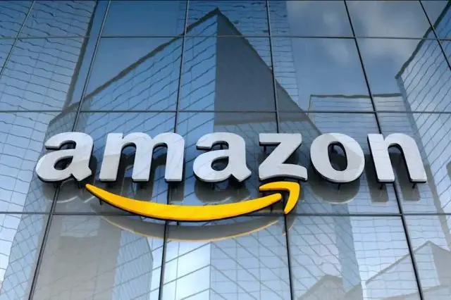 The Amazon logo on a skyscraper